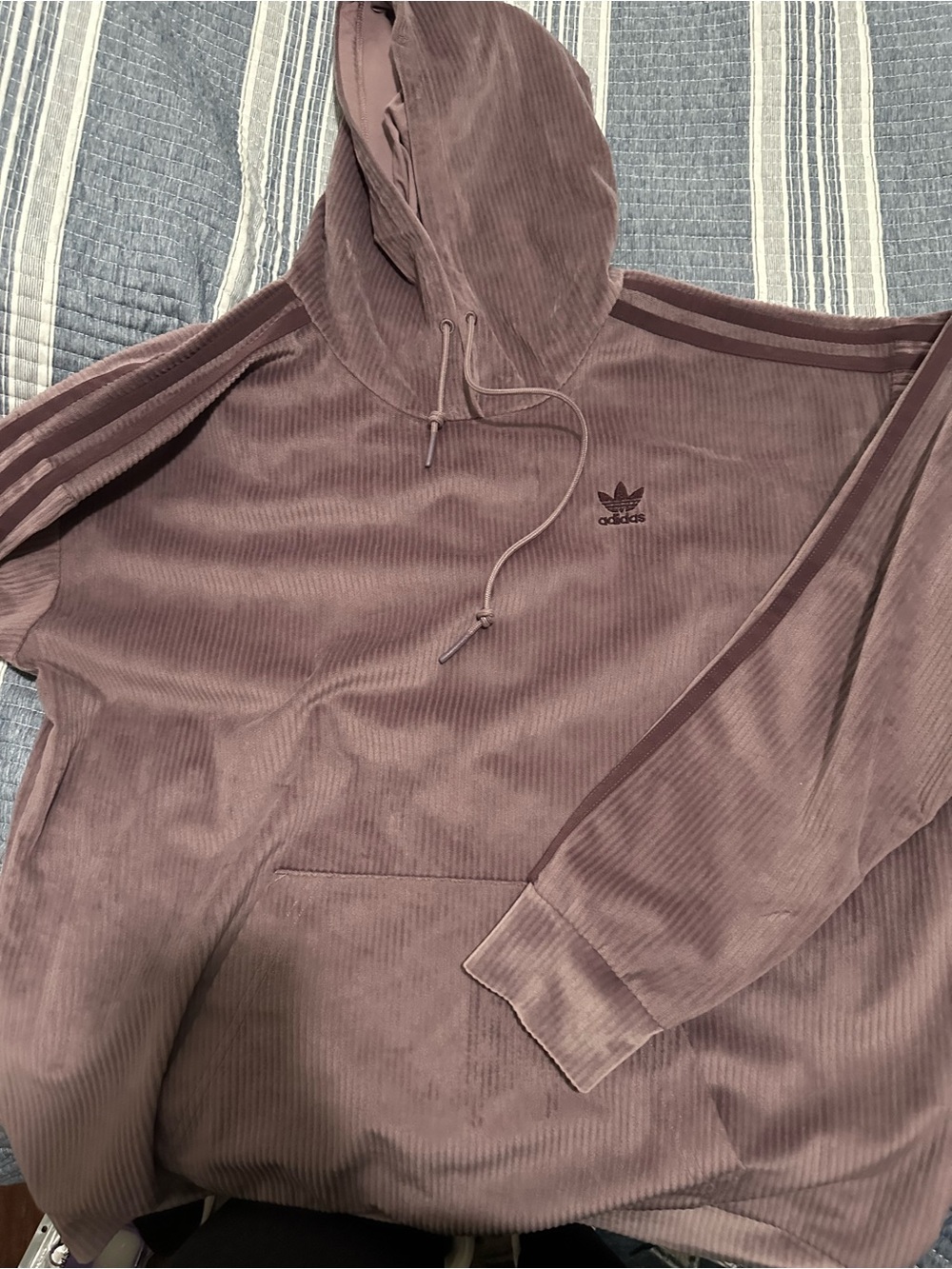 adidas Corduroy Trefoil Hoodie in Mauve
